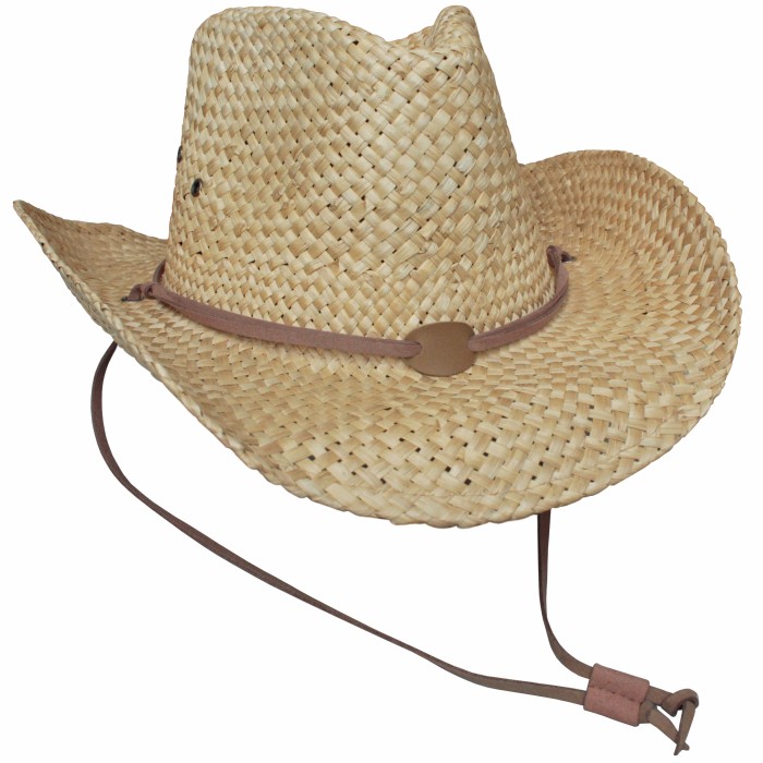 Strohhut, mit Kinnband, Westernhut beige